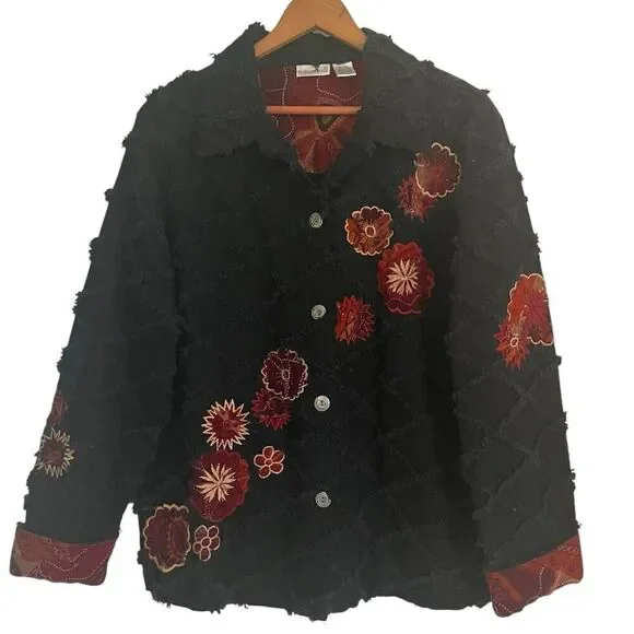 Fashion Bug Floral Embroidered Beaded Jacket 18 20 Boxy 90s Blazer Grunge - Picture 1 of 11